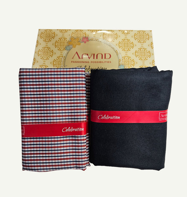 Arvind Unstitched Cotton Blend Shirt & Trouser Fabric Checkered-022
