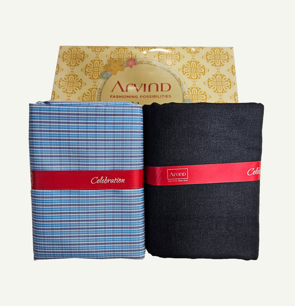 Arvind Unstitched Cotton Blend Shirt & Trouser Fabric Checkered-024