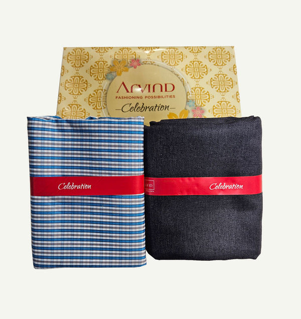 Arvind Unstitched Cotton Blend Shirt & Trouser Fabric Checkered-027