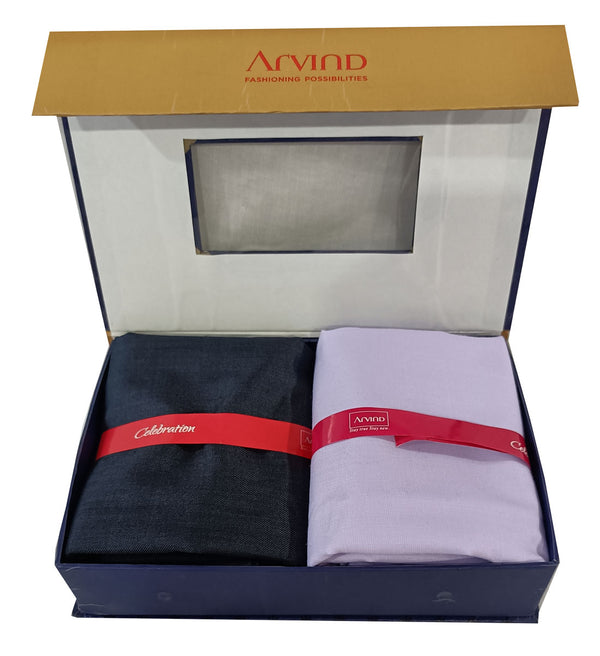 Arvind Unstitched Cotton Blend Shirt & Trouser Fabric Solid-028