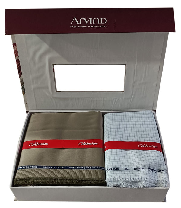 Arvind  Unstitched Cotton Blend Shirt & Trouser Fabric Checkered