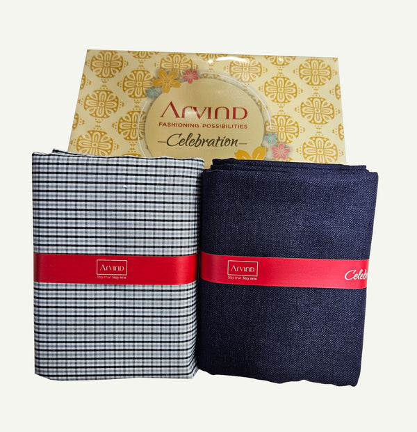 Arvind Unstitched Cotton Blend Shirt & Trouser Fabric Checkered-032