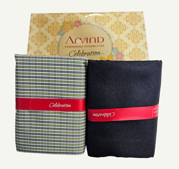 Arvind Unstitched Cotton Blend Shirt & Trouser Fabric Checkered-033
