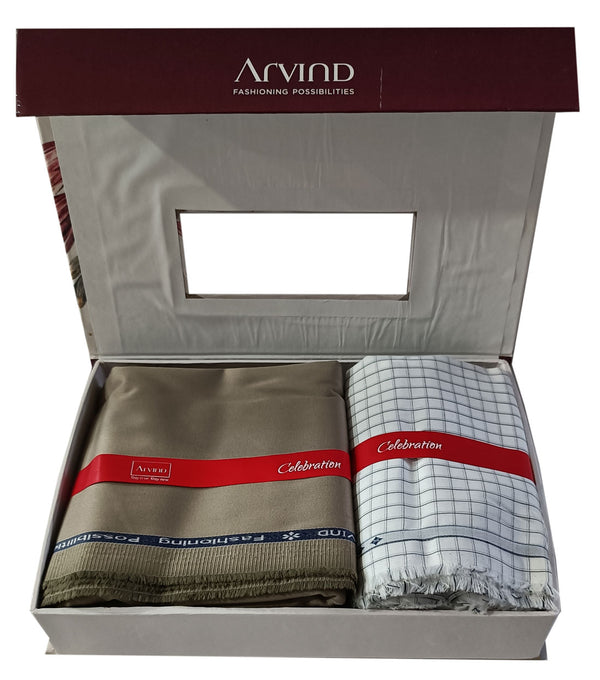 Arvind  Unstitched Cotton Blend Shirt & Trouser Fabric Checkered