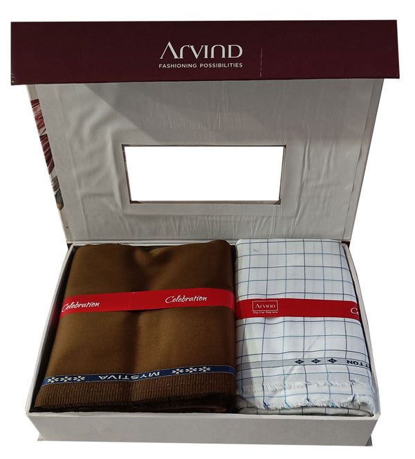 Arvind  Unstitched Cotton Blend Shirt & Trouser Fabric Checkered