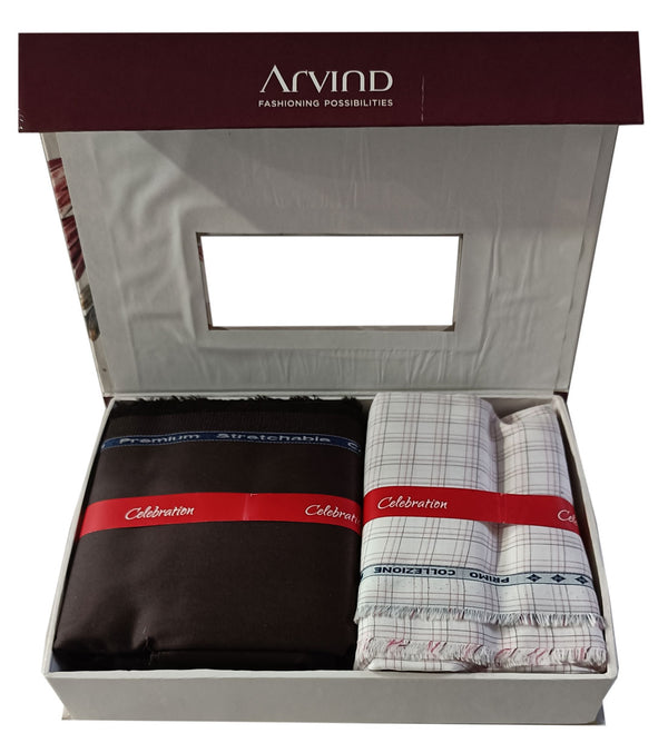 Arvind  Unstitched Cotton Blend Shirt & Trouser Fabric Checkered