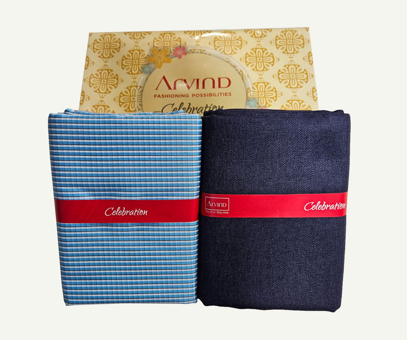 Arvind Unstitched Cotton Blend Shirt & Trouser Fabric Checkered-035