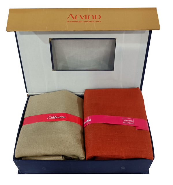 Arvind Unstitched Cotton Blend Shirt & Trouser Fabric Solid-036