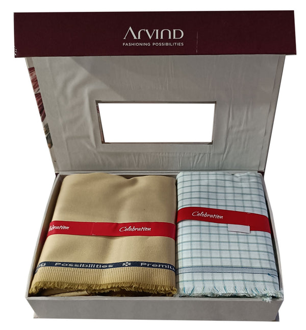 Arvind  Unstitched Cotton Blend Shirt & Trouser Fabric Checkered