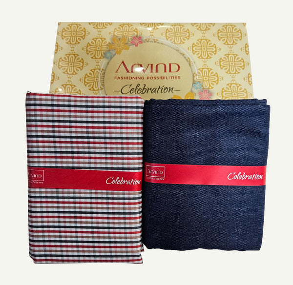 Arvind Unstitched Cotton Blend Shirt & Trouser Fabric Checkered-03