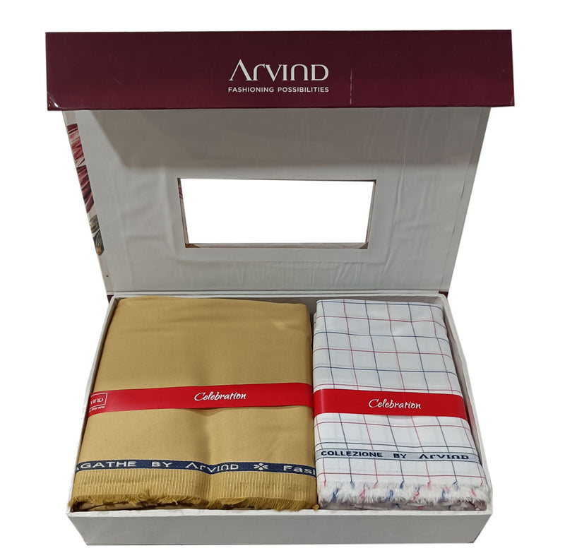 Arvind  Unstitched Cotton Blend Shirt & Trouser Fabric Checkered