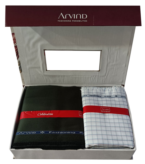 Arvind  Unstitched Cotton Blend Shirt & Trouser Fabric Checkered