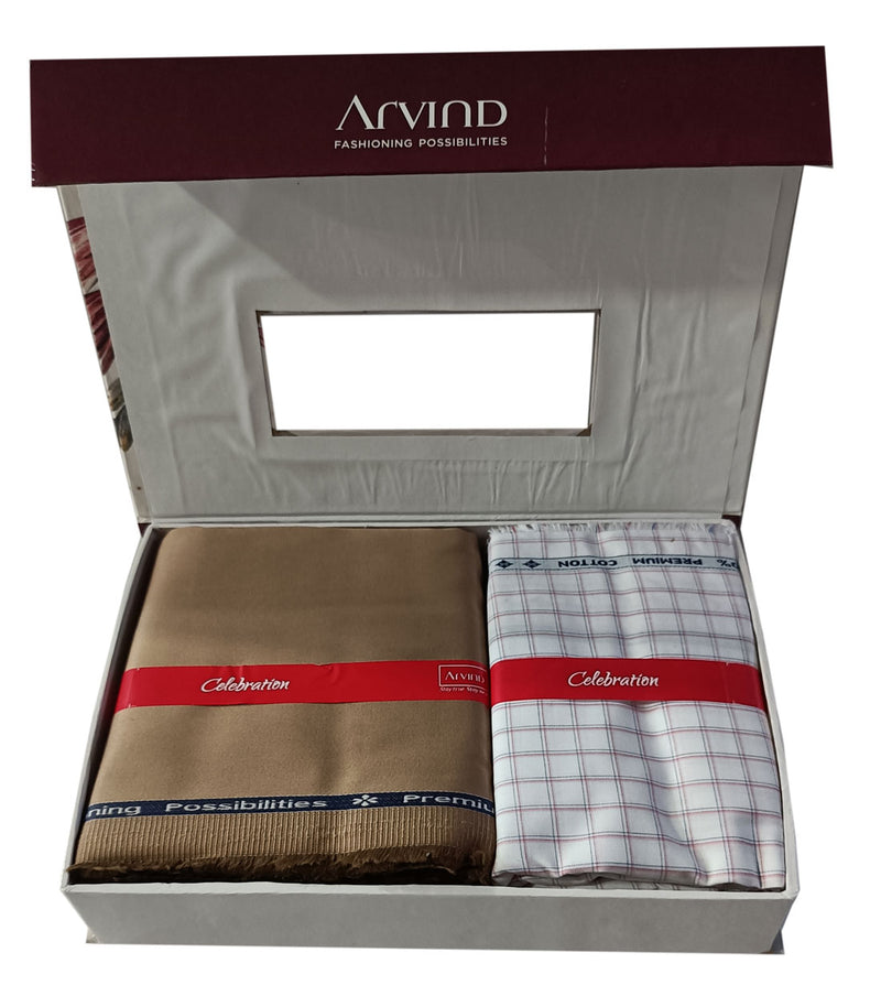 Arvind  Unstitched Cotton Blend Shirt & Trouser Fabric Checkered