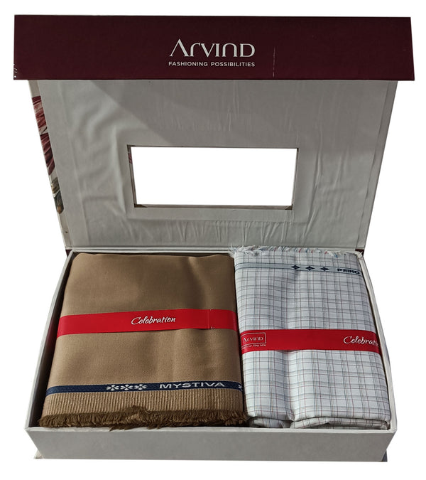 Arvind  Unstitched Cotton Blend Shirt & Trouser Fabric Checkered