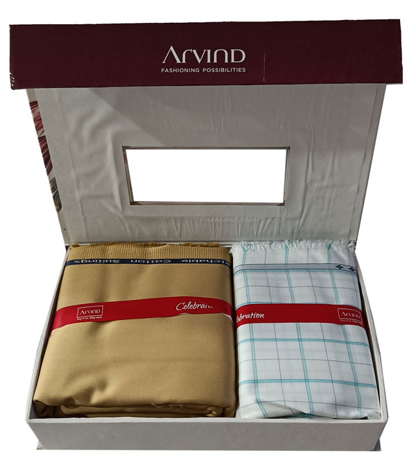 Arvind  Unstitched Cotton Blend Shirt & Trouser Fabric Checkered