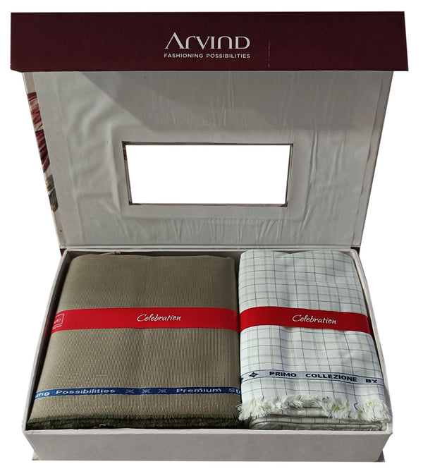 Arvind  Unstitched Cotton Blend Shirt & Trouser Fabric Checkered