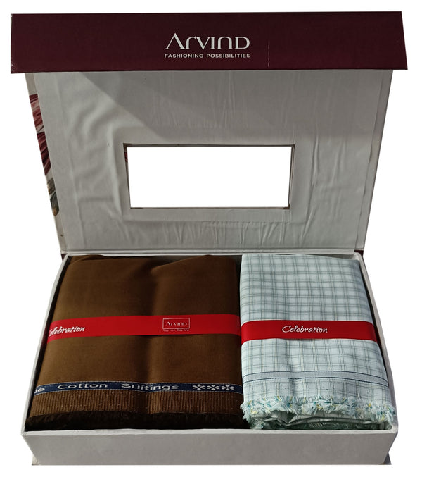 Arvind  Unstitched Cotton Blend Shirt & Trouser Fabric Checkered