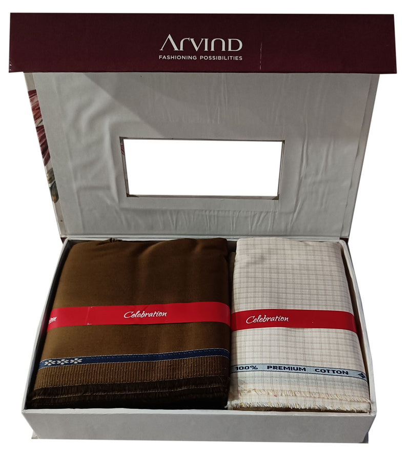 Arvind  Unstitched Cotton Blend Shirt & Trouser Fabric Checkered