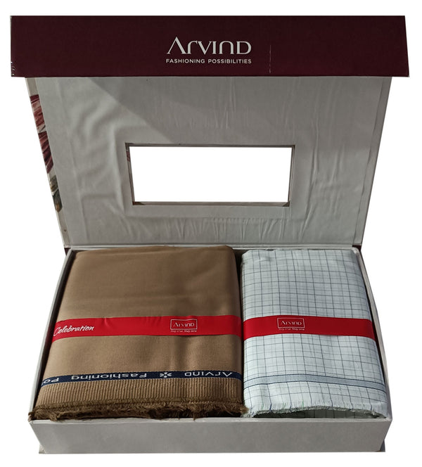 Arvind  Unstitched Cotton Blend Shirt & Trouser Fabric Checkered