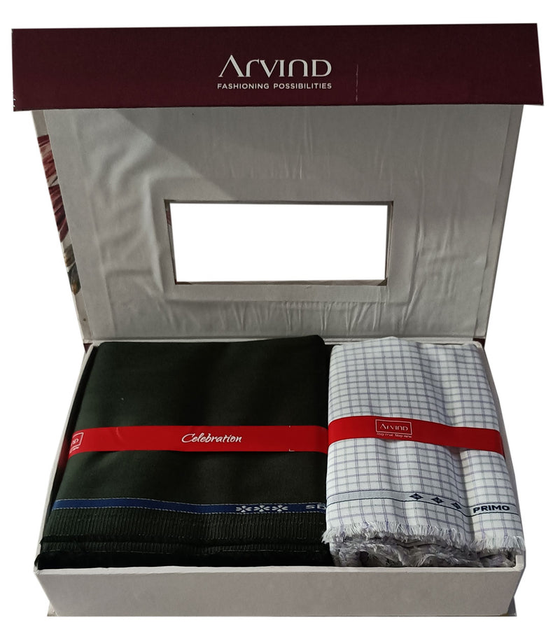 Arvind  Unstitched Cotton Blend Shirt & Trouser Fabric Checkered