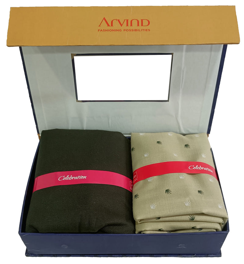 Arvind Unstitched Cotton Blend Shirt & Trouser Fabric Printed-059