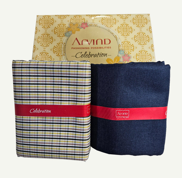 Arvind Unstitched Cotton Blend Shirt & Trouser Fabric Checkered-05