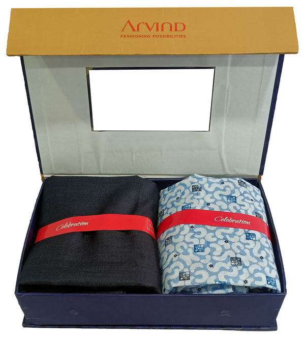Arvind Unstitched Cotton Blend Shirt & Trouser Fabric Printed-063