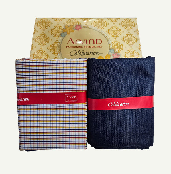 Copy of Arvind Unstitched Cotton Blend Shirt & Trouser Fabric Checkered-06