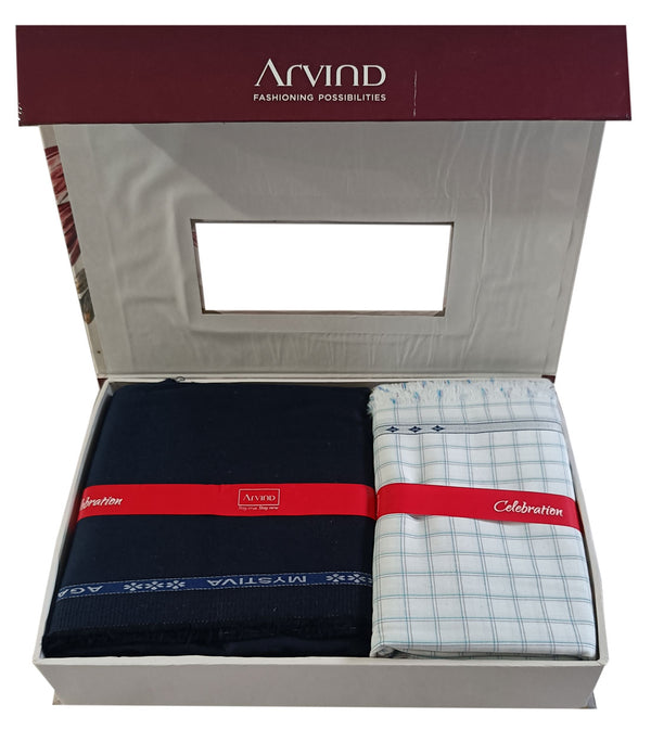 Arvind  Unstitched Cotton Blend Shirt & Trouser Fabric Checkered