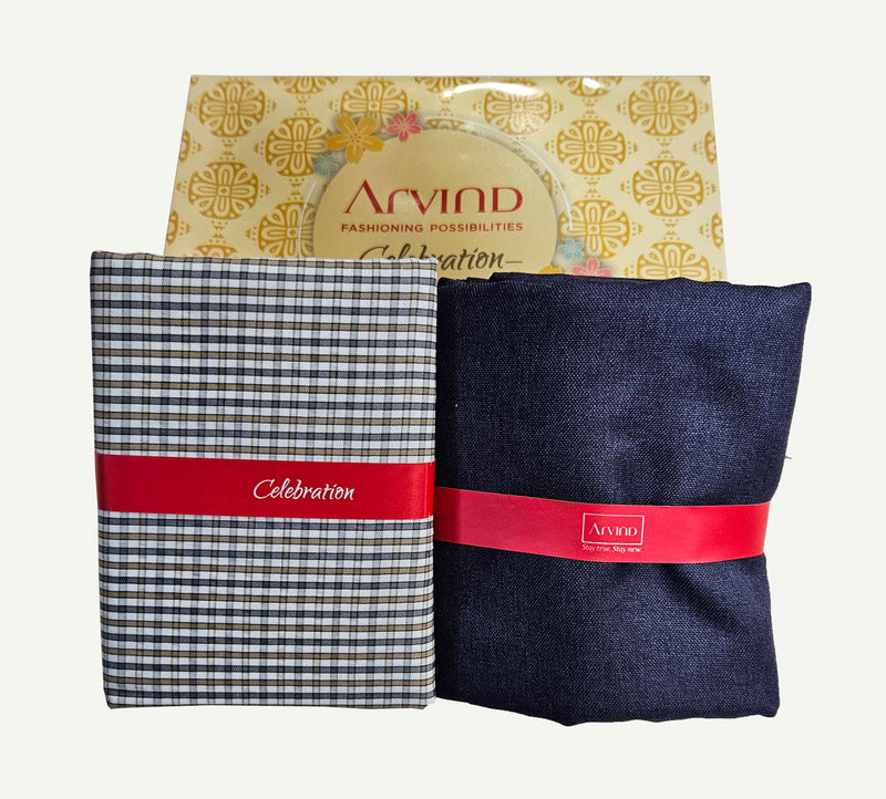 Arvind Unstitched Cotton Blend Shirt & Trouser Fabric Checkered-09