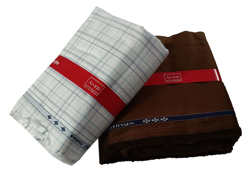 Arvind  Unstitched Cotton Blend Shirt & Trouser Fabric Checkered