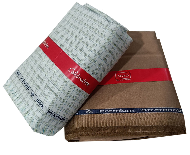 Arvind  Unstitched Cotton Blend Shirt & Trouser Fabric Checkered