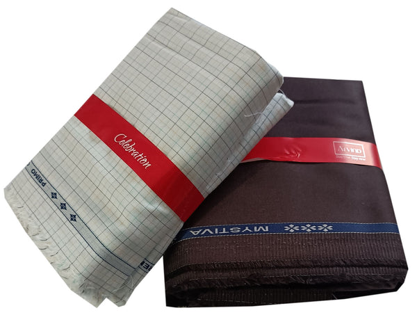 Arvind  Unstitched Cotton Blend Shirt & Trouser Fabric Checkered