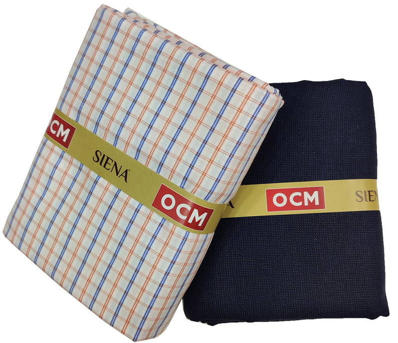 OCM Men's Cotton Shirt & Poly Viscose Trouser Fabric Combo Unstitched (Free Size) TUFAN-1003