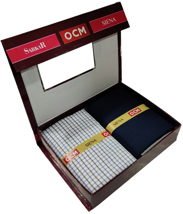 OCM Men's Cotton Shirt & Poly Viscose Trouser Fabric Combo Unstitched (Free Size) OCMSARKAR-0004