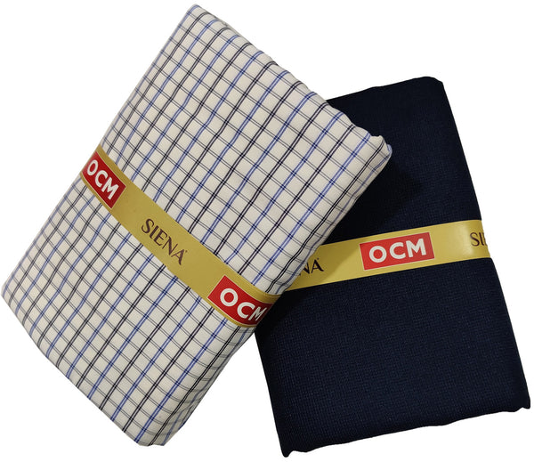 OCM Men's Cotton Shirt & Poly Viscose Trouser Fabric Combo Unstitched (Free Size) OCMSARKAR-0004