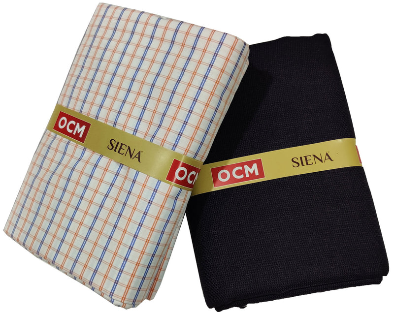 OCM Men's Cotton Shirt & Poly Viscose Trouser Fabric Combo Unstitched (Free Size) OCMSARKAR-0006