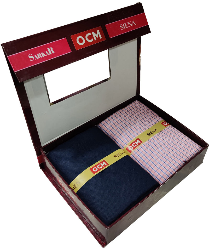 OCM Men's Cotton Shirt & Poly Viscose Trouser Fabric Combo Unstitched (Free Size) OCMSARKAR-0008