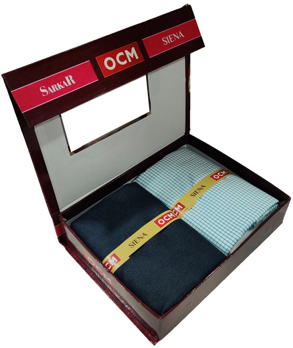 OCM Men's Cotton Shirt & Poly Viscose Trouser Fabric Combo Unstitched (Free Size) OCMSARKAR-0011