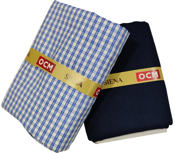 OCM Men's Cotton Shirt & Poly Viscose Trouser Fabric Combo Unstitched (Free Size) OCMSARKAR-0013