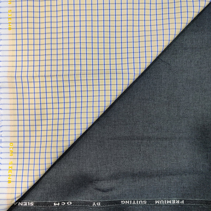 OCM Men's Cotton Shirt & Poly Viscose Trouser Fabric Combo Unstitched (Free Size) OCMSARKAR-0014
