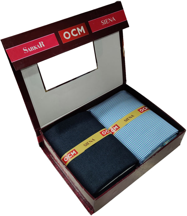 OCM Men's Cotton Shirt & Poly Viscose Trouser Fabric Combo Unstitched (Free Size) OCMSARKAR-0016