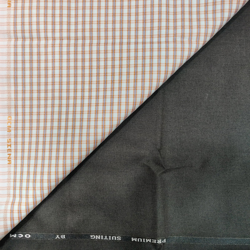 OCM Men's Cotton Shirt & Poly Viscose Trouser Fabric Combo Unstitched (Free Size) OCMSARKAR-0017
