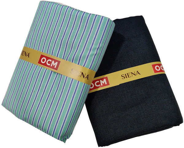 OCM Men's Cotton Shirt & Poly Viscose Trouser Fabric Combo Unstitched (Free Size) OCMSARKAR-0018